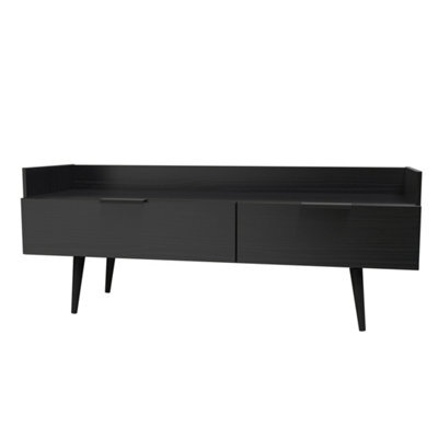 Hong Kong Ready Assembled Matt Black Media Unit With 2 Drawers, (H)128Cm X (W)51.5Cm X (D)39.5Cm - image 1