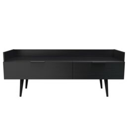 Hong Kong Ready Assembled Matt Black Media Unit With 2 Drawers, (H)128Cm X (W)51.5Cm X (D)39.5Cm - thumbnail 2