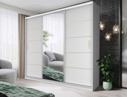 Fhif Ibiza Gold  250Cm White Sliding Door Wardrobe Modern Bedroom Storage With Full Length Mirror Shelves And Hanging Rails - thumbnail 1