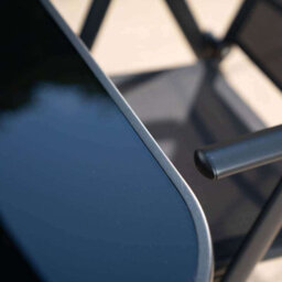 Primrose 6 Seater Metal Garden Furniture Set With Parasol Reclining Chairs Glass Table In Black - thumbnail 3