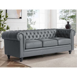 Furniture in Fashion Hertford Chesterfield Faux Leather 3 Seater Sofa In Dark Grey - thumbnail 1