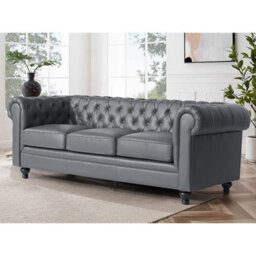 Furniture in Fashion Hertford Chesterfield Faux Leather 3 Seater Sofa In Dark Grey - thumbnail 2