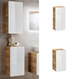 Impact Furniture Bathroom Cabinets Furniture Set 800mm Countertop Vanity Sink Unit Drawer And Tall Wall Cabinet White Gloss Oak Arub - thumbnail 9
