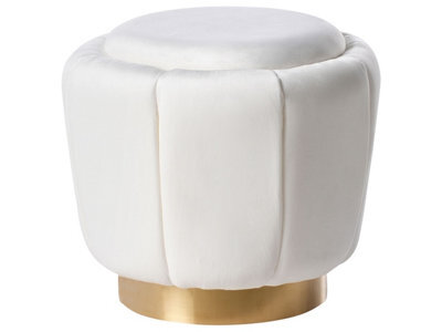 Wyld and Coco Glamorous White Velvet Pouffe With Gold-Tone Base 43Cm - Compact Round Seat - image 1