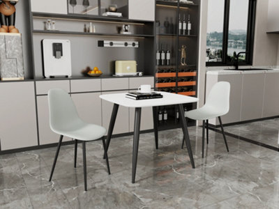 Core Products Aspen White 80Cm Square Dining Table With 2 Light Grey Plastic Curve Design Chairs - image 1