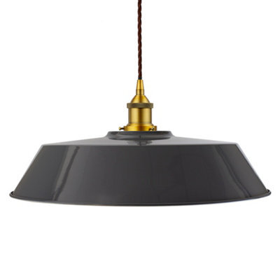 Slate Grey Large Chancery Painted Dome Pendant Light With Antique Gold Lamp Holder And Brown Twisted Cable - Se Home - image 1