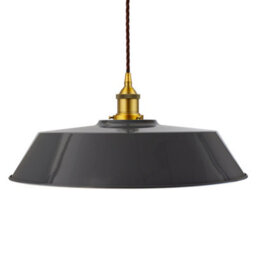 Slate Grey Large Chancery Painted Dome Pendant Light With Antique Gold Lamp Holder And Brown Twisted Cable - Se Home