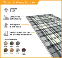 Tartan Hallway Runner Rug - Soft, Comfortable & Durable Carpet For Hall, Kitchen & Corridor - thumbnail 3