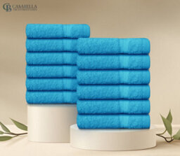 Casabella Premium Quality 12 Teal Face Towels 30X30Cm Highly Absorbent Face Cloth Set, 100% Combed Cotton 650 Gsm - thumbnail 6
