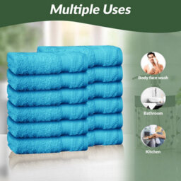Casabella Premium Quality 12 Teal Face Towels 30X30Cm Highly Absorbent Face Cloth Set, 100% Combed Cotton 650 Gsm - thumbnail 5