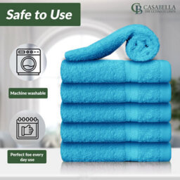 Casabella Premium Quality 12 Teal Face Towels 30X30Cm Highly Absorbent Face Cloth Set, 100% Combed Cotton 650 Gsm - thumbnail 3