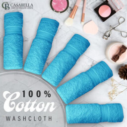 Casabella Premium Quality 12 Teal Face Towels 30X30Cm Highly Absorbent Face Cloth Set, 100% Combed Cotton 650 Gsm - thumbnail 2