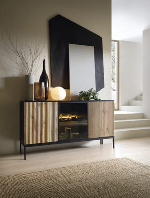 Arte Sento  Sideboard Cabinet (H)830mm (W)1540mm (D)390mm With Led Lighting - Dark Oak And Black Matt - image 1
