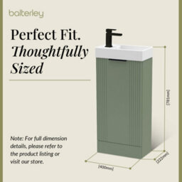 Balterley Green 400mm Floor Standing Cloakroom Vanity Basin Unit With Black Handle Compact Bathroom Storage - thumbnail 5