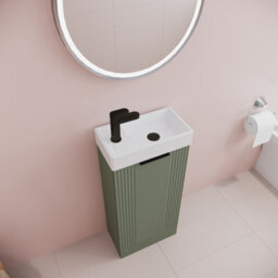 Balterley Green 400mm Floor Standing Cloakroom Vanity Basin Unit With Black Handle Compact Bathroom Storage - thumbnail 3