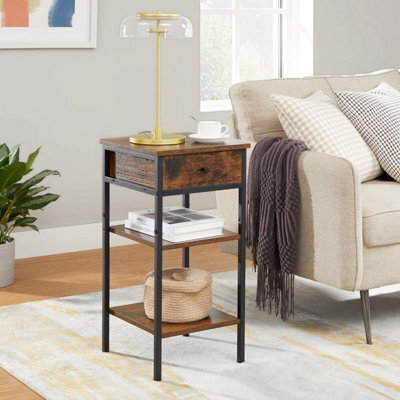 Songmics Nightstand, Industrial Storage Unit With Drawer And Double Shelves, Rustic Brown And Black - image 1