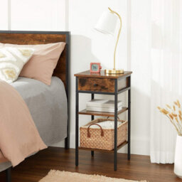 Songmics Nightstand, Industrial Storage Unit With Drawer And Double Shelves, Rustic Brown And Black - thumbnail 3
