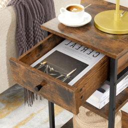 Songmics Nightstand, Industrial Storage Unit With Drawer And Double Shelves, Rustic Brown And Black - thumbnail 4