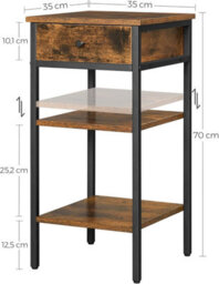 Songmics Nightstand, Industrial Storage Unit With Drawer And Double Shelves, Rustic Brown And Black - thumbnail 2