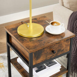 Songmics Nightstand, Industrial Storage Unit With Drawer And Double Shelves, Rustic Brown And Black - thumbnail 5