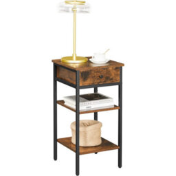 Songmics Nightstand, Industrial Storage Unit With Drawer And Double Shelves, Rustic Brown And Black - thumbnail 6