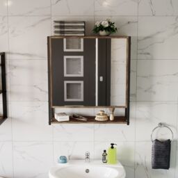 Lana Matt Brown Double Bathroom Wall Cabinet With 2 Mirror Doors (H)600mm (W)535mm - thumbnail 6