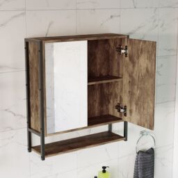 Lana Matt Brown Double Bathroom Wall Cabinet With 2 Mirror Doors (H)600mm (W)535mm - thumbnail 9