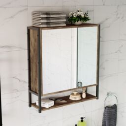 Lana Matt Brown Double Bathroom Wall Cabinet With 2 Mirror Doors (H)600mm (W)535mm - thumbnail 4