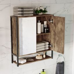 Lana Matt Brown Double Bathroom Wall Cabinet With 2 Mirror Doors (H)600mm (W)535mm - thumbnail 8