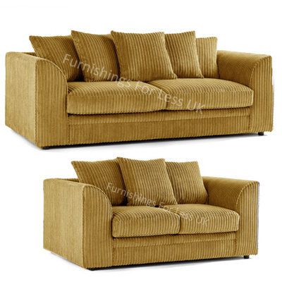 Furnishings For Less UK Luxor Jumbo Cord Mustard Fabric 3 + 2 Sofa Suite - image 1