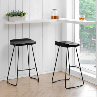 MH London Lara Set Of Two Saddle Seat Kitchen & Breakfast Counter Bar Stools - Black - image 1
