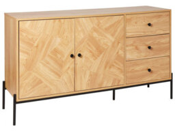 Wyld And Coco Novacraft Sideboard With 3 Drawers And Cabinet, Light Wood Finish With Black Metal Base - thumbnail 3