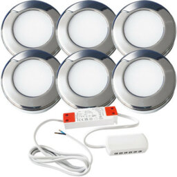 6 Pack Chrome Round Led Under Cabinet Lights With Driver Kit - Natural White 4000K - thumbnail 1