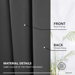 Ameha Dark Grey Plain Curtain Blackout Thick Thermal Insulated Bedroom Kitchen 66'' X 54'' Pencil Pleat Curtain Pair With Tie Back - thumbnail 5