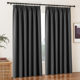 Ameha Dark Grey Plain Curtain Blackout Thick Thermal Insulated Bedroom Kitchen 66'' X 54'' Pencil Pleat Curtain Pair With Tie Back - thumbnail 2
