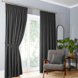 Ameha Dark Grey Plain Curtain Blackout Thick Thermal Insulated Bedroom Kitchen 66'' X 54'' Pencil Pleat Curtain Pair With Tie Back - thumbnail 1