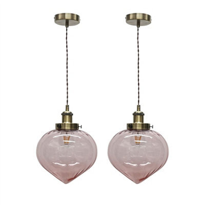 First Choice Lighting Set Of 2 Layla - Pink And Antique Brass Ceiling Pendant Lights - image 1