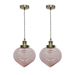 First Choice Lighting Set Of 2 Layla - Pink And Antique Brass Ceiling Pendant Lights