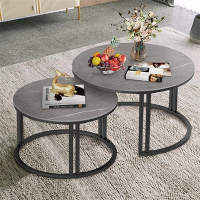 2X Nesting Coffee Tables Modern Round Sofa Tea Table Set With Sturdy Metal Frame - image 1