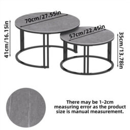 2X Nesting Coffee Tables Modern Round Sofa Tea Table Set With Sturdy Metal Frame - thumbnail 2