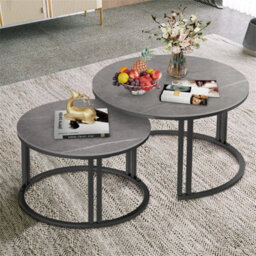 2X Nesting Coffee Tables Modern Round Sofa Tea Table Set With Sturdy Metal Frame - thumbnail 1