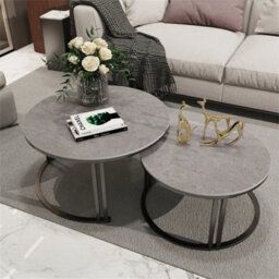 2X Nesting Coffee Tables Modern Round Sofa Tea Table Set With Sturdy Metal Frame - thumbnail 3