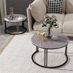 2X Nesting Coffee Tables Modern Round Sofa Tea Table Set With Sturdy Metal Frame - thumbnail 6