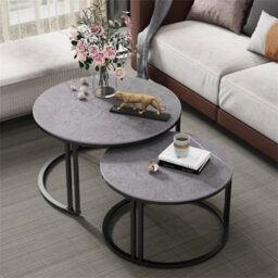 2X Nesting Coffee Tables Modern Round Sofa Tea Table Set With Sturdy Metal Frame - thumbnail 5