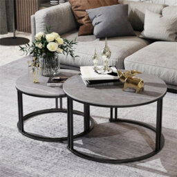 2X Nesting Coffee Tables Modern Round Sofa Tea Table Set With Sturdy Metal Frame - thumbnail 4
