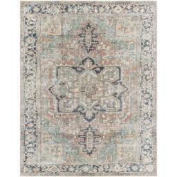 Livabliss Kemer-Washable Green Blue Brown Traditional Vintage Boho Living Dining Rug 200 X 275 Cm Easy Care, Non Shedding