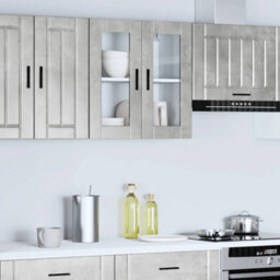 Berkfield Kitchen Wall Cabinet With Glass Door Porto Concrete Grey - thumbnail 3