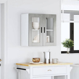 Berkfield Kitchen Wall Cabinet With Glass Door Porto Concrete Grey - thumbnail 4