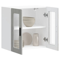 Berkfield Kitchen Wall Cabinet With Glass Door Porto Concrete Grey - thumbnail 5