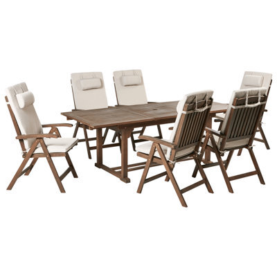 Beliani Garden Dining Set 6 Seater Amantea Premium Acacia Wood Light Beige - image 1